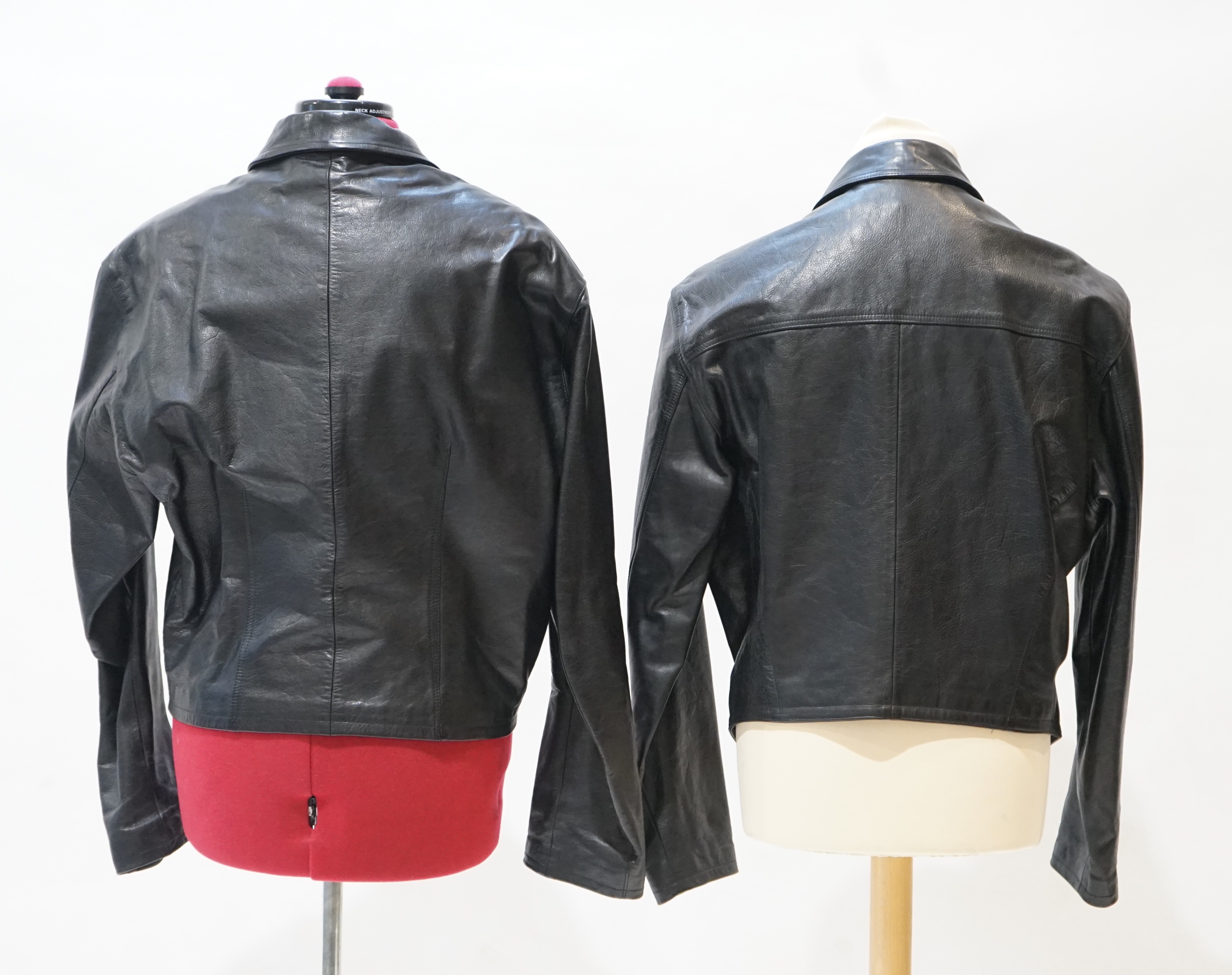 Two gentleman's Calugi e Giannelli black leather bomber jackets, Italian size 52 (UK 48) and 50 (UK 46)